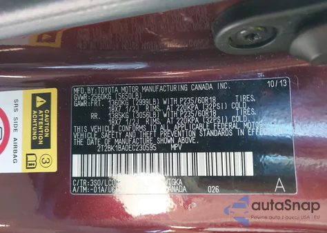 2014 Lexus Rx 350 z USA, uszkodzony, nr VIN 2T2BK1BA0EC230595